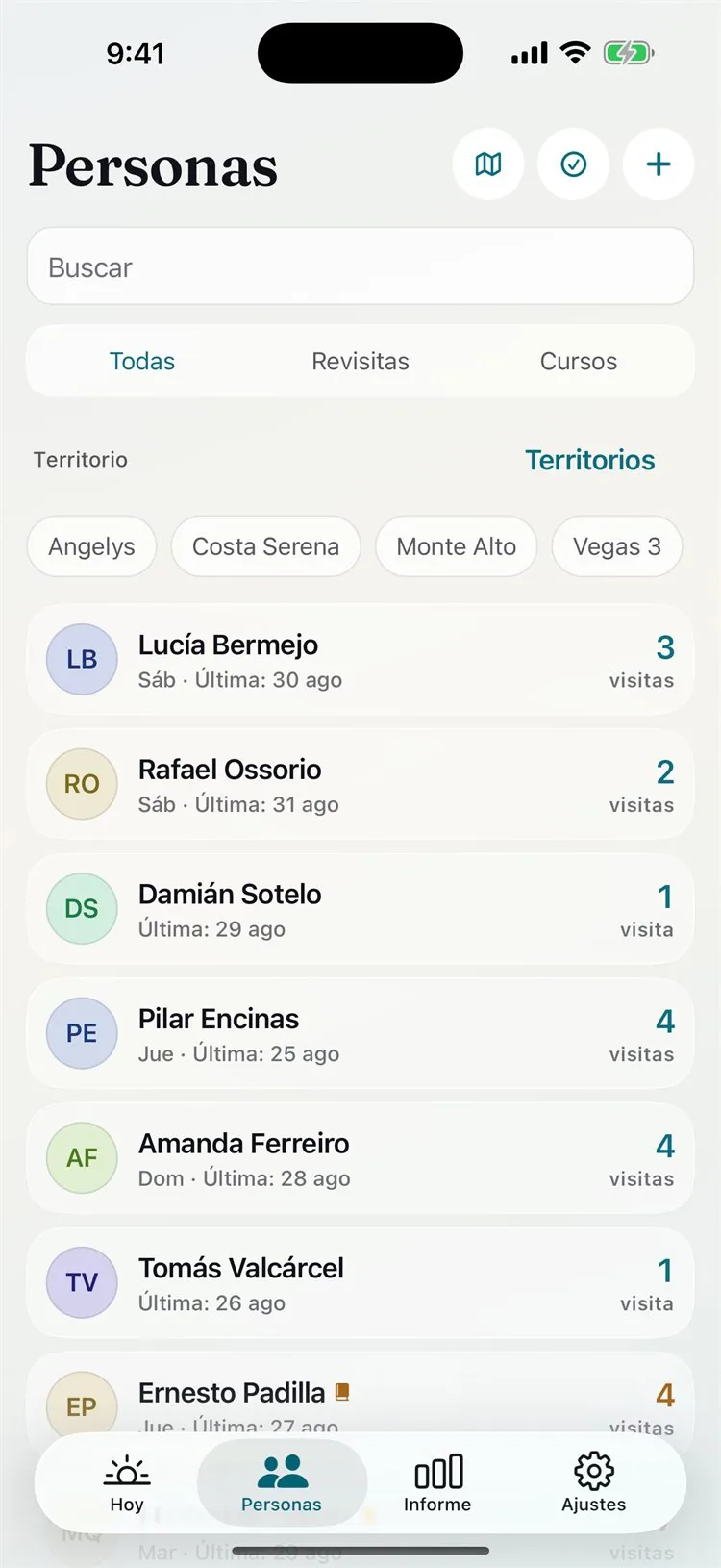 Callbook people list filtered by territory