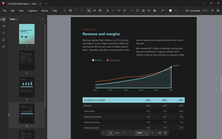 Inkvolt PDF in the dark theme with dark pages for night reading